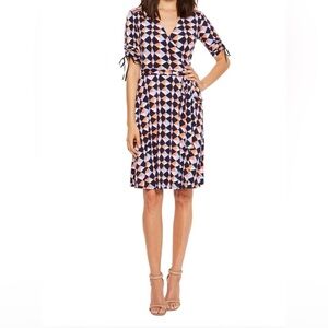 Donna Morgan Printed Jersey Wrap with Gathered Shoulder Detail Size 4 NWT